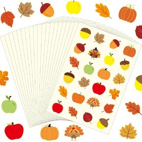 480 Pcs Fall Stickers for Kids Thanksgiving Autumn Sticker Pumpkin Maple Leaves Sticker Turkey Acorn Apple Elm Leaves Shape Stickers for Fall Thanksgiving Harvest Theme Party Classroom Decor