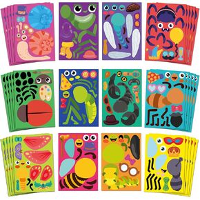 Sinceroduct Make Your Own Stickers for Kids, Fun Bug Sticker Kit with 60 Insect, Animal Face Sticker Sheets, Perfect for Rewards, Party Favors, Holiday Gifts, and Christmas Day, Valentine's Day