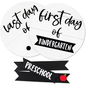First and Last Day of School Board, First Day of School Board Simple Kindergarten Sign 10" Double-Sided Round Reversible with Blank Shiplap, Reusable School Chalkboard Present for Kids