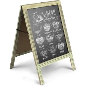 Flexzion A-Frame Sidewalk Sign Outdoor Chalkboard Easel Rustic Vintage Framed Chalkboard Folding Sign, Two-Sided Standing Menu Board for Food Truck, Sandwich Board Sign, Bar Specials, Wedding and More