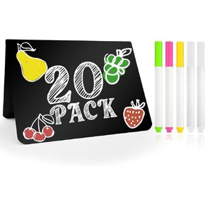 20 Pack 4"x3" Mini Food Labels for Party Buffet - Small Chalkboard Labels with 5 Chalk Markers Table Sign Coffee Menu Food Name Price Tags for Birthday Party Wedding Buffet (L-Shaped)
