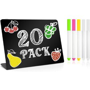 20 Pack 4"x3" Mini Food Labels for Party Buffet - Small Chalkboard Labels with 5 Chalk Markers Table Sign Coffee Menu Food Name Price Tags for Birthday Party Wedding Buffet (L-Shaped)