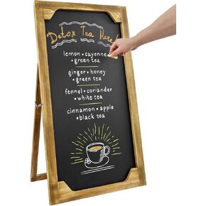 MyGift 3 Foot Tall Freestanding Sidewalk A-Frame Chalkboard Sign, Rustic Burnt Solid Wood Large Standing Erasable Chalk Message Menu Board Easel Style Stand
