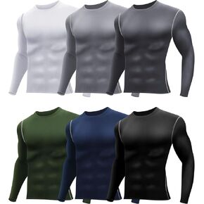 Hicarer 6 Pack Men's Athletic Compression Shirts Dry Athletic Workout Running Shirts Long Sleeve Top Sport Shirts