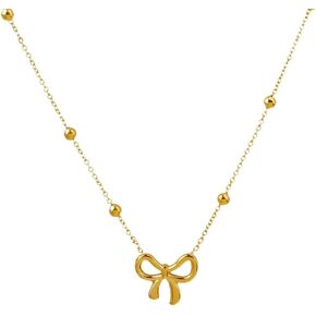 Pingyongchang Gold Bow Bracelets Dainty Gold Plated Chain Bracelets Necklaces Set Ribbon Choker Bracelets Necklaces Trendy Jewelry Gifts for Women