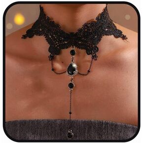 Lace Choker Necklace Gothic Pendant Choker Necklace Crystal Black Necklaces Halloween Choker Necklace Vintage Neck Accessories for Women