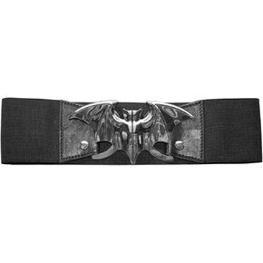 Kreepsville 666 Elastic Waist Belt Bat Silver Elastic Split Buckle Fastening, Black, Silver, Small / Medium