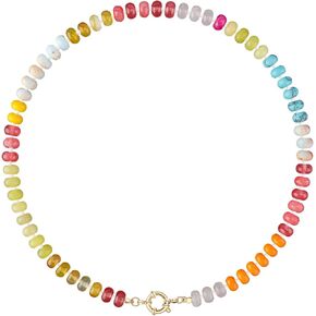Colorful Beaded Gemstone Necklace for Women Boho Rainbow Bead Choker Necklace Natural Stone Crystal Beads Necklace Handmade Summer Beach Necklace Jewelry