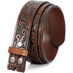 Western Leather Belt Strap for Men without Buckle Cowboy Cowgirl Leather Belt Strap for Jeans