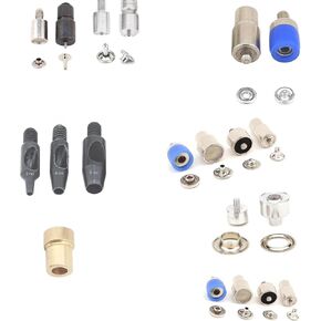 Die Set for Hand Press Machine, 9mm Single and Double Cap Rivet Dies, 5mm Eyelet Grommet Dies, 9.5mm Open Ring Prong Snap Button Dies, 12.5mm and 15mm Utility Fashion Spring Snap Button Dies
