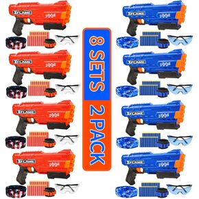 Banvih 8 Big Gun Set for Nerf Party Supplies and Favors, Suitable for Boys Birthday Bulk Nerf War Party Pack Bundle - Equipped: 8 Big Blasters, Goggles, Masks, Wristbands, 160 Foam Darts
