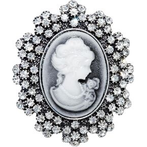 MINACHI Vintage Victorian Design Queen's Cameo Antique Wedding Brooch Pin, Silver-Toned Flower Royal Jewelry Gift for Women