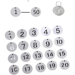 Number Key Tags, Round Metal Number Tags Stainless Steel Number ID Key Tags with Hole Number Key Ring Chain with Split Ring for Organized Coding Key Box Cabinet System Identifiers (50, 1-50)
