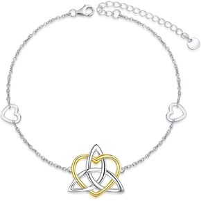 Celtic Knot Bracelet for Women Heart Irish Knot Bracelets Sterling Silver Hypoallergenic Piercing Tiny Small Lucky Knot Trinity Good Luck Irish Jewelry for Mother