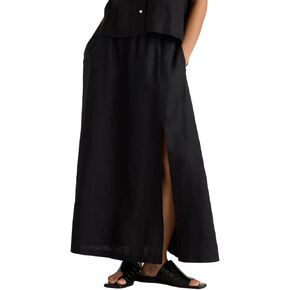 IDEALSANXUN Linen Skirts for Women 2024 Summer A Line Elastic High Waisted Long Maxi Skirt with Slit