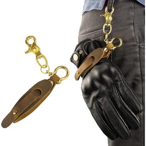 Leather Glove Holder Strap with Pure brass Clip Motorcycle Riding Gloves holder leash glove clip holder strap for Men and Women Brown