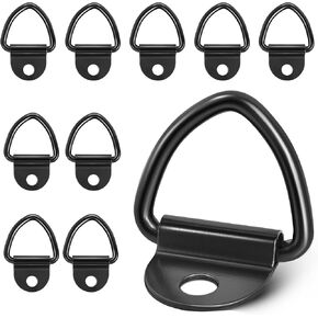 RED WOLF 10 Pack Bed Tie Down Anchors V Rings 1000 LBS Surface Mounting On Bed Desk Rail for Trailer Cargo Truck Hook Bolt Anchor Point Lashing V-Ring, Black Steel w/Black Powder Coated