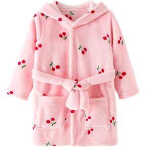 TOLLION Toddlers Kids Hooded Robe Boys Girls Soft Flannel Bathrobes Pajamas Plush Robe(Grey,5-6 Years)