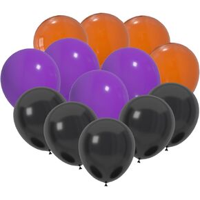 Latex Balloons, 100 Count, Black, Purple, Orange - Perfect for Halloween Party Decorations