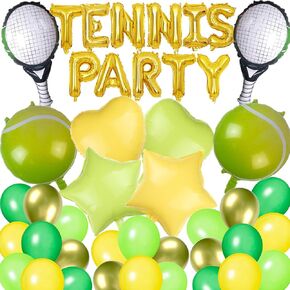 45 Pieces Tennis Party Decorations Tennis Balloons Tennis Racket Balloons Green Yellow Foil Mylar Balloons Sports Theme Birthday Party Tennis Tailgate Party Supplies for Boys Men Girls Women (Gold)