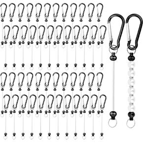 50pcs Beadable Keychain Bars, Bead Key Chain Making Kit Keychain Accessories Charms Beads DIY Blank Metal Keychain