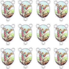 40pcs Alloy Oval Enamel Saint Michael Medal St. Michael Archangel Charms three-hole Connect Link Miraculous Medal Floral Rosary Necklace Bracelets DIY Jewelry Making