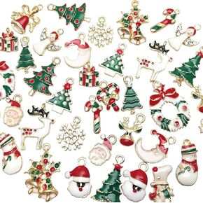 Libiline 38pcs Christmas Pendant Charm for Necklace Bracelet Jewelry Making Clothes Sewing Bags Decoration Charm Diy Scrapbooking Supply(Christmas Styles)