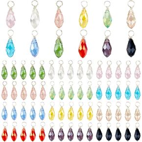 PH PandaHall 72pcs Crystal Charms, 12 Colors Faceted Teardrop Charms Transparent Glass Crystal Pendants Earring Charms Wire Wrapped Glass Charms Beads for Necklace Bracelet Jewelry Craft Jewelry Making, 17x6mm