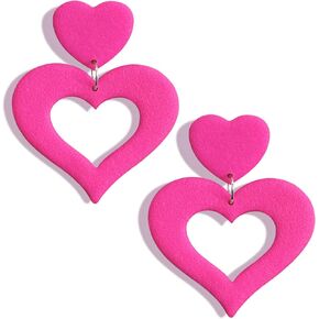 Handmade Hot Pink Heart Earrings Lightweight Heart Dangle Earrings For Women Dangling Heart Shaped Earrings Mother's Day Valentine's Day Gift in Kuwait
