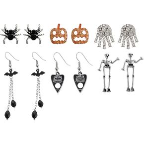 Halloween Earrings Set, Pumpkin Spider Ghost Bat Skull Drop Earrings Halloween Jewelry Set for Party