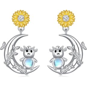 Koala/Cow/Rat/Sloth/Corgi/Chicken Earrings 925 Sterling Silver Moon Dangle Leverback Earrings Animal Jewelry Gifts for Women