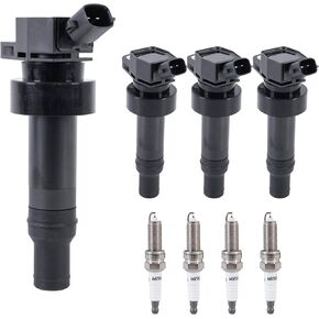 Set of 4 Ignition Coil Pack and Spark Plugs Compatible for Hyundai Accent Veloster Kia Soul L4 1.6L 273012B100 UF652 GN10634
