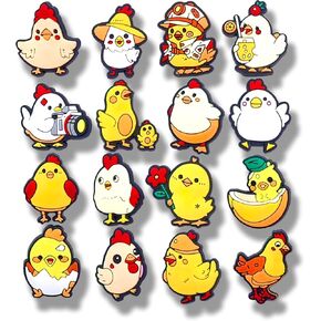 16Pcs Chicken Shoe Charms, Shoe Decoration Party Gifts For Boys Girls Kids, Women.