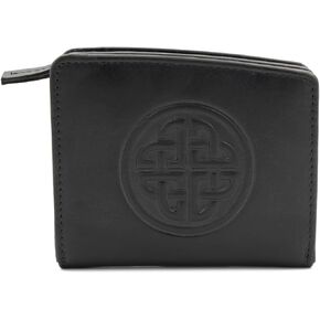 Briomhar Irish Leather Wallet for Women - Celtic Knot Design 4 Card Slots with Zipper Coin Purse - Red