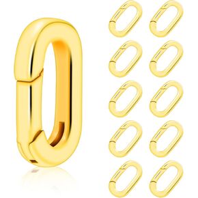 10PCS Brass Plating 18k Gold Small Oval Jewelry Clasps, Lobster Spring Clasp Shortener Clip Carabiner Necklace Clasp Connector Clasp Bracelets Jewelry Making DIY Hardware Replacement