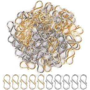 Framendino, 60 Pack S-Hook Necklace Clasp 304 Stainless Steel Chain Clasps S-Shaped Hook Connectors for Bracelet Jewelry Making(Silver Gold)