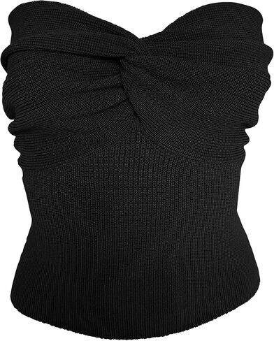 Women's Sexy Crop Tops Strapless Twisted Front Ribbed Knit Tube Top Sleeveless Sweetheart Neck Y2K Camisole Tank Top in Kuwait