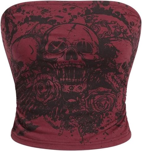 SOLY HUX Women's Y2k Goth Tube Crop Top Skull Print Strapless Sleeveless Bandeau Tops in Saudi Arabia