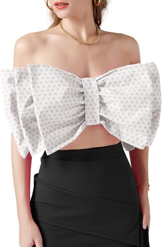 قميص LYANER نسائي مثير بطبقة فيونكة وربطة عنق بدون أكمام وطباعة بدون حمالات للحفلات منفوش بدون أكمام in Kuwait