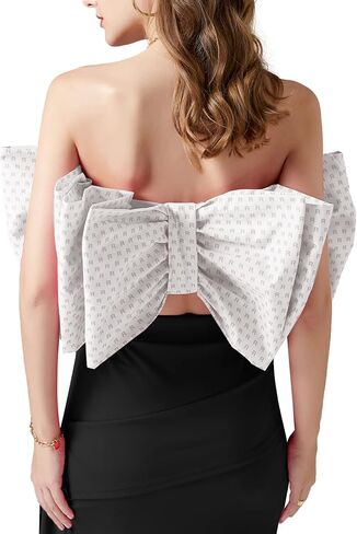 قميص LYANER نسائي مثير بطبقة فيونكة وربطة عنق بدون أكمام وطباعة بدون حمالات للحفلات منفوش بدون أكمام in Kuwait