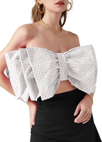 قميص LYANER نسائي مثير بطبقة فيونكة وربطة عنق بدون أكمام وطباعة بدون حمالات للحفلات منفوش بدون أكمام in Kuwait