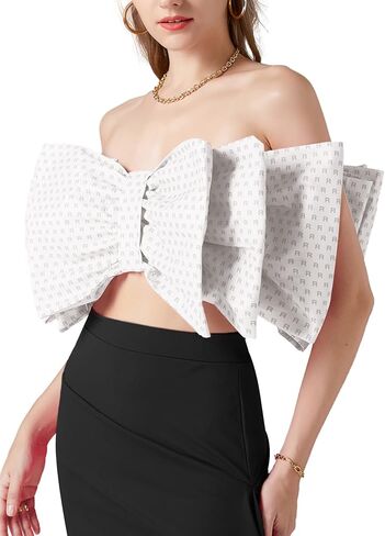 قميص LYANER نسائي مثير بطبقة فيونكة وربطة عنق بدون أكمام وطباعة بدون حمالات للحفلات منفوش بدون أكمام in Kuwait