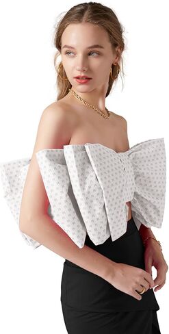 قميص LYANER نسائي مثير بطبقة فيونكة وربطة عنق بدون أكمام وطباعة بدون حمالات للحفلات منفوش بدون أكمام in Kuwait