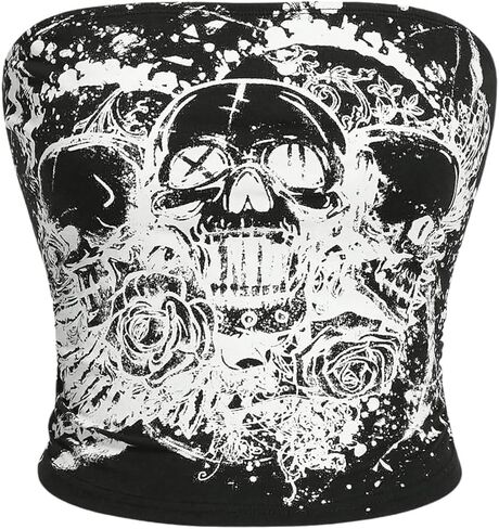 SOLY HUX Women's Y2k Goth Tube Crop Top Skull Print Strapless Sleeveless Bandeau Tops in Saudi Arabia