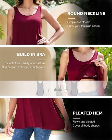 AMVELOP Tank Top for Women Built in Bra Casual Flowy Tank Pleated Sleeveless Top Loose Fit S-XXXXL in Saudi Arabia
