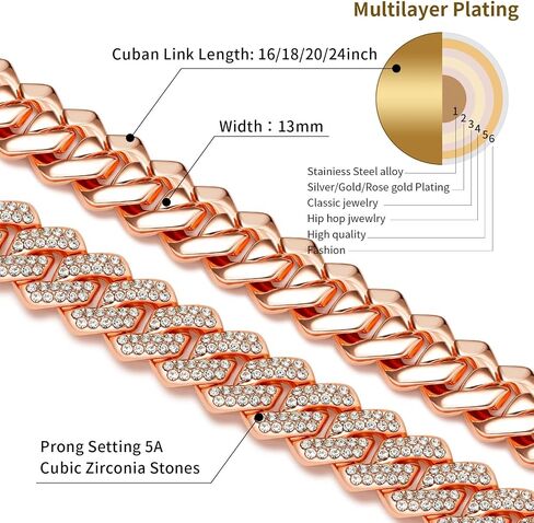 MOFEIJEWEL Cuban Link Chain For Men Women Iced Out Chain Miami Cuban Necklace Bling Diamond Chains Hip Hop Jewelry 13mm Silver Gold in Kuwait