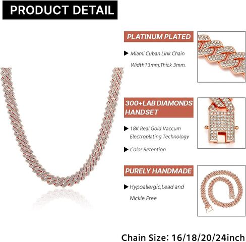 MOFEIJEWEL Cuban Link Chain For Men Women Iced Out Chain Miami Cuban Necklace Bling Diamond Chains Hip Hop Jewelry 13mm Silver Gold in Kuwait