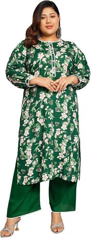 كورتا نسائية مطبوعة بمقاس كبير باللونين الأخضر والوردي الفاتح من Tissu مع Palazzo in Kuwait