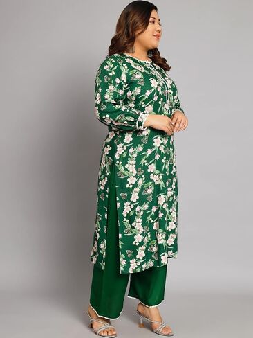 كورتا نسائية مطبوعة بمقاس كبير باللونين الأخضر والوردي الفاتح من Tissu مع Palazzo in Kuwait