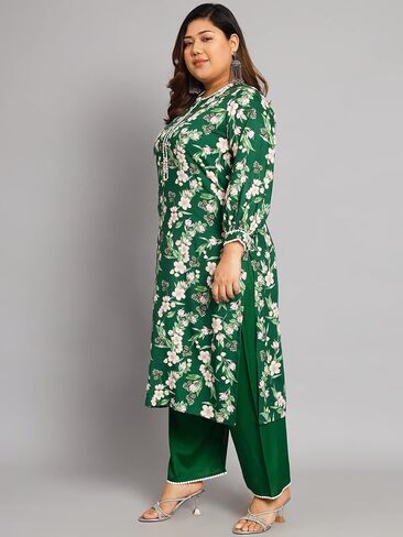 كورتا نسائية مطبوعة بمقاس كبير باللونين الأخضر والوردي الفاتح من Tissu مع Palazzo in Kuwait